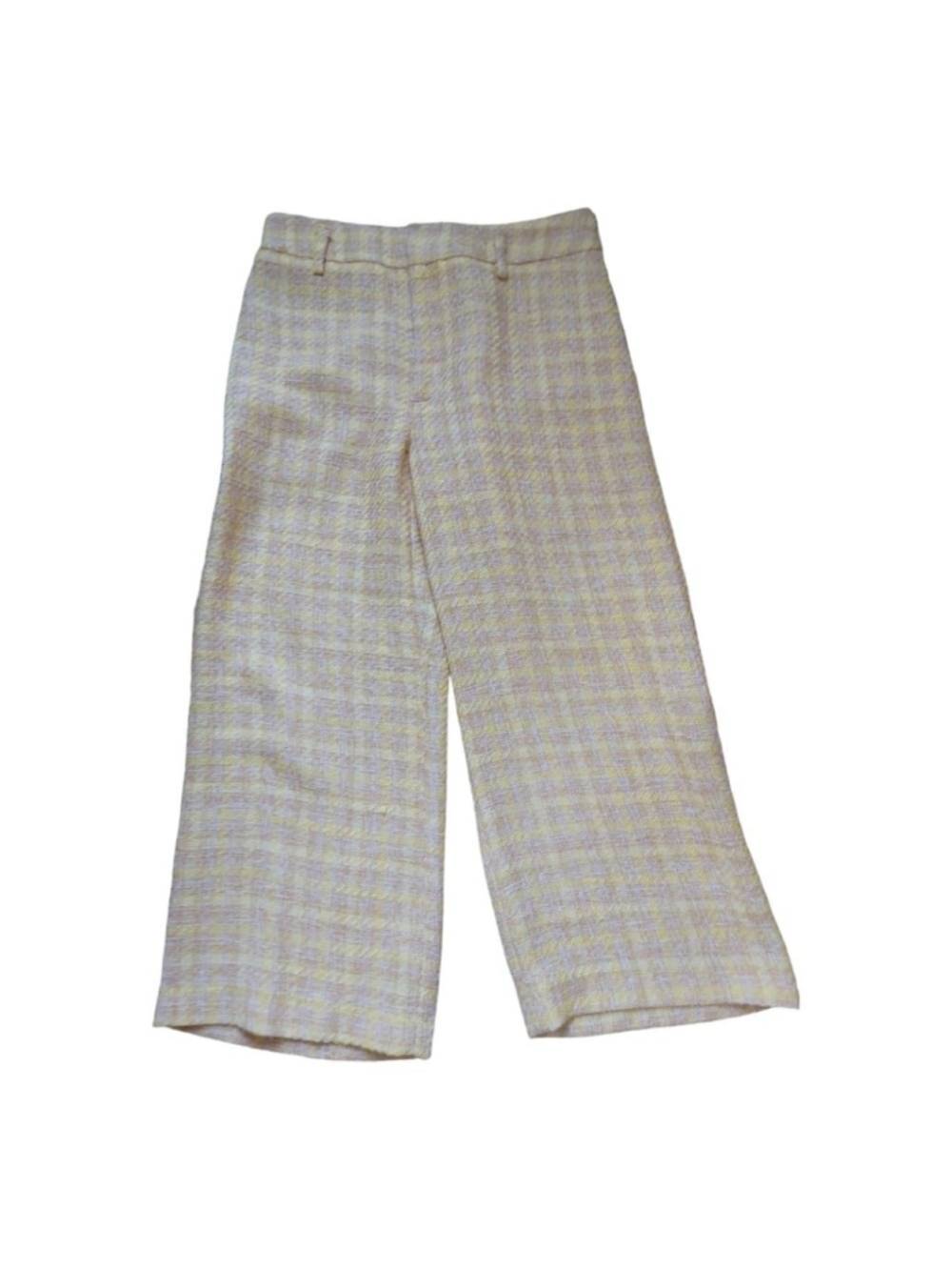Zara Womens Yellow Tweed Wide Leg Cropped Pants L